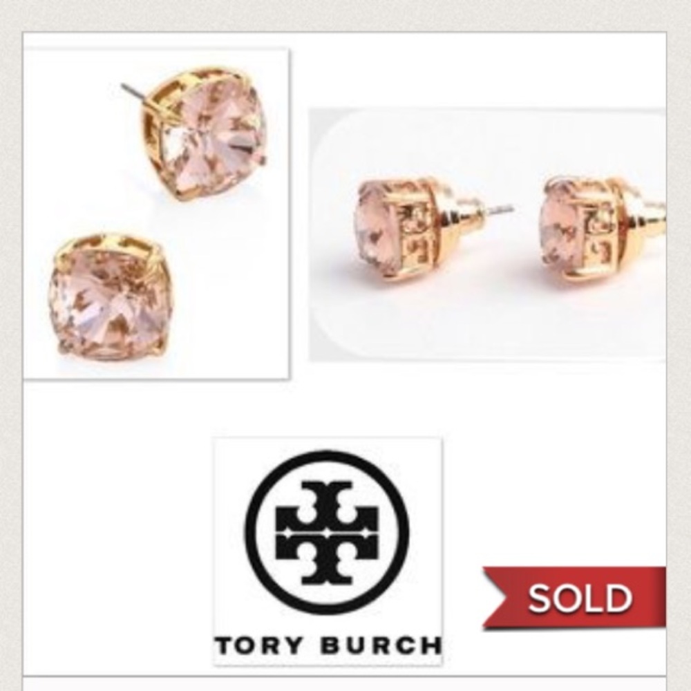 TORY BURCH ROSE/GOLD SWAROVSKI CUSHION EARRINGS - Picture 1 of 6